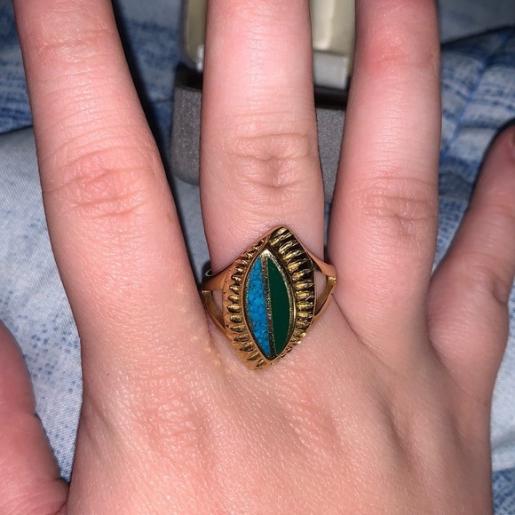 Inlaid Real Turquoise Ring - Picture 3 of 3